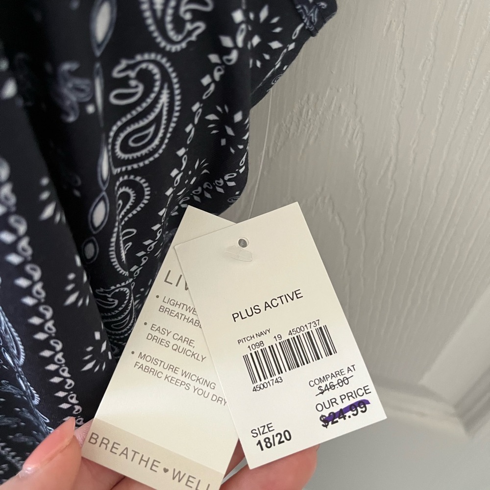 Live Well Active Navy and White Patterned Swim Top - Picture 4 of 4